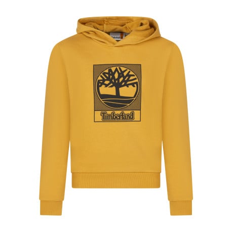 Sweat en coton mélangé ocre uni avec une coupe droite et un col à capuche