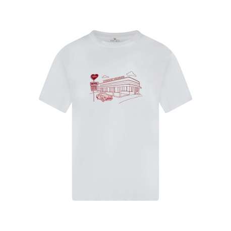 T-shirt en coton blanc imprimé avec une coupe droite et un col rond