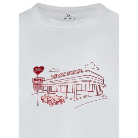 T-shirt en coton blanc imprimé avec une coupe droite et un col rond - Image 3