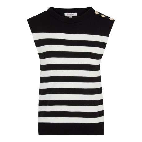 Pull sans manches noir rayé en maille à coupe droite et à col rond