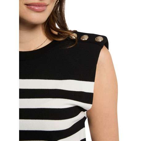 Pull sans manches noir rayé en maille à coupe droite et à col rond - Image 6