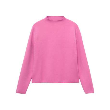 Pull rose basic uni fin avec un col montant et une coupe droite