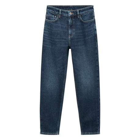 Jean en coton bleu indigo légèrement délavé à coupe mom et taille haute
