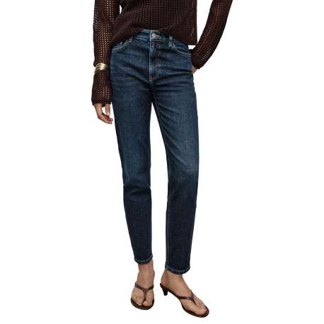 Jean en coton bleu indigo légèrement délavé à coupe mom et taille haute - Image 3