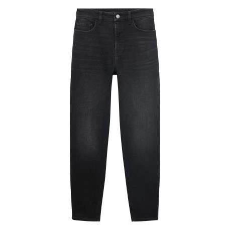 Jean en coton noir légèrement délavé à coupe regular fit et taille haute