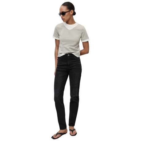 Jean en coton noir légèrement délavé à coupe regular fit et taille haute - Image 4