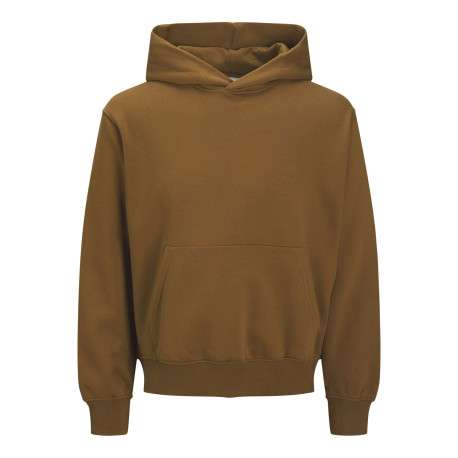 Sweat en coton mélangé camel uni avec une coupe droite et un col à capuche