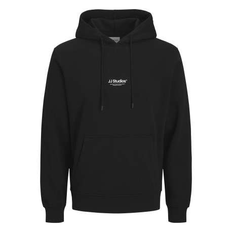 Sweat à capuche en coton mélangé noir uni avec une coupe droite