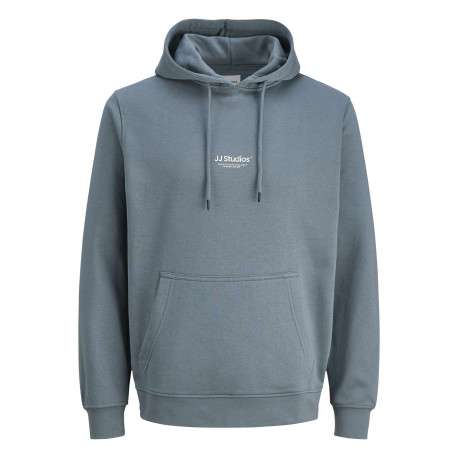 Sweat en coton mélangé bleu uni avec une coupe droite et un col à capuche