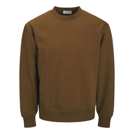Sweat en coton mélangé camel uni à coupe droite avec un col rond