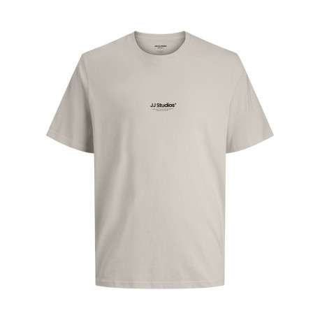 T-shirt en coton écru uni avec une coupe droite et un col rond