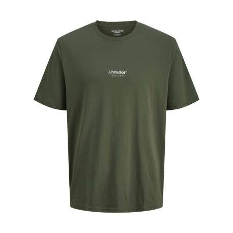 T-shirt en coton vert uni avec une coupe droite et un col rond