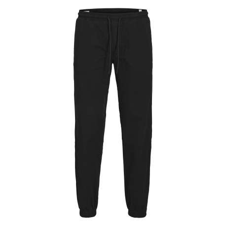 Pantalon Jogging Jpstkane Troy Cuffed en coton noir uni à coupe droite