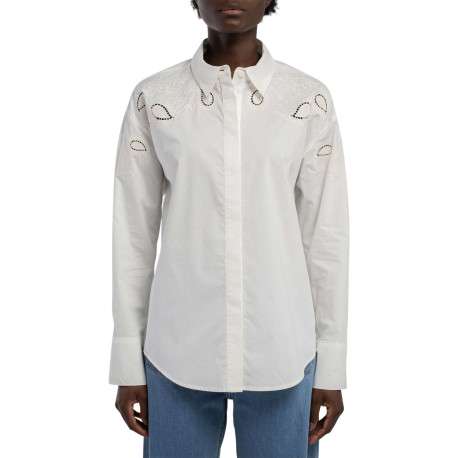 Chemisier en coton blanc uni à coupe droite avec de la broderie ajourée