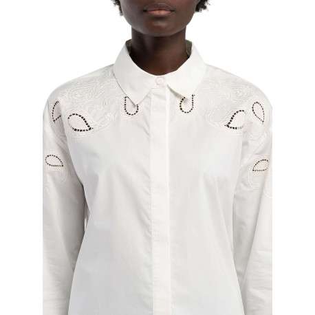 Chemisier en coton blanc uni à coupe droite avec de la broderie ajourée - Image 3