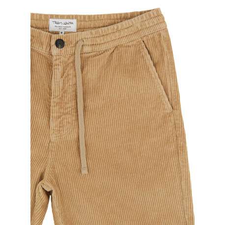 Pantalon en coton beige en velours côtelé à coupe regular fit avec des liens - Image 3