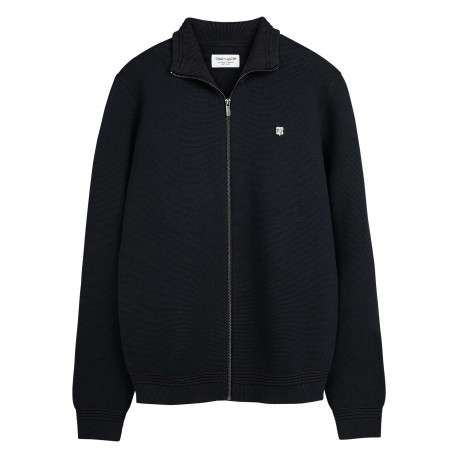 Gilet zippé en coton bleu marine uni en maille avec un col à revers