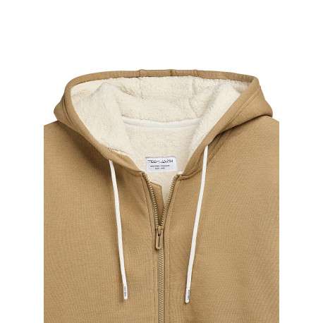 Sweat à capuche zippé en coton mélangé beige uni à coupe droite - Image 3