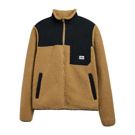 Veste zippée camel bi-matière avec un col montant et des poches