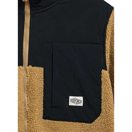 Veste zippée camel bi-matière avec un col montant et des poches - Image 3