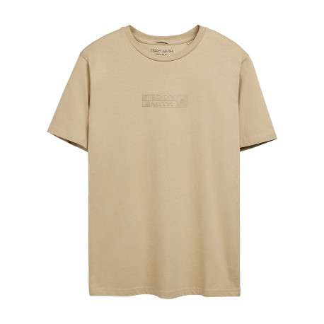 T-shirt en coton beige uni avec le nom de la marque à la poitrine et à col rond