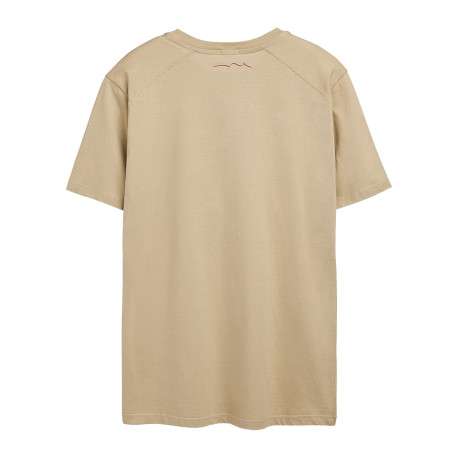 T-shirt en coton beige uni avec le nom de la marque à la poitrine et à col rond - Image 2