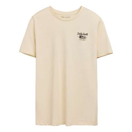 T-shirt en coton beige imprimé hamburger au dos et à la poitrine à col rond