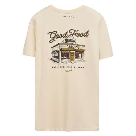 T-shirt en coton beige imprimé hamburger au dos et à la poitrine à col rond - Image 2