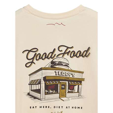 T-shirt en coton beige imprimé hamburger au dos et à la poitrine à col rond - Image 3