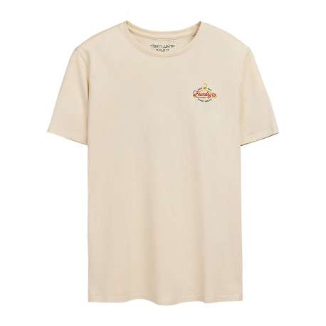 T-shirt en coton beige imprimé laundry au dos et à la poitrine à col rond