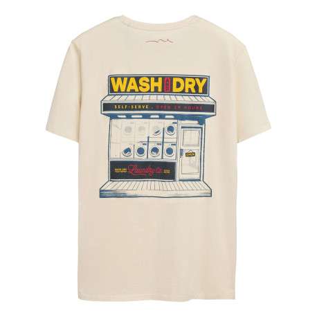 T-shirt en coton beige imprimé laundry au dos et à la poitrine à col rond - Image 2