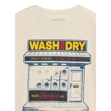 T-shirt en coton beige imprimé laundry au dos et à la poitrine à col rond - Image 3