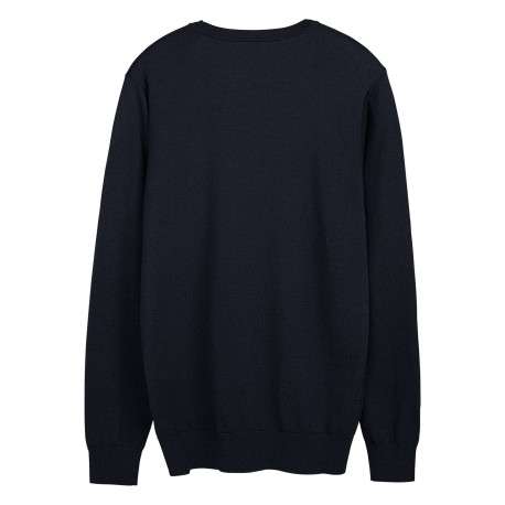 Pull bleu marine uni en maille avec un col rond et une coupe droite - Image 2