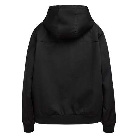 Blouson à capuche noir uni zippé à coupe droite avec le nom de la marque - Image 2