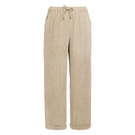 Pantalon beige clair en velours côtelé à coupe droite et taille élastiquée