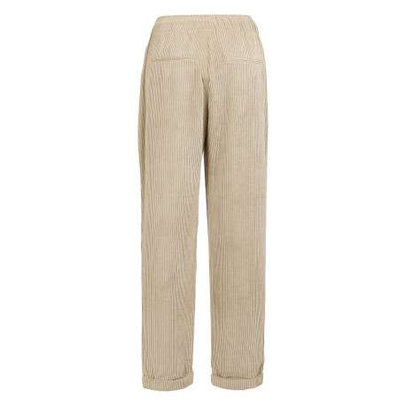 Pantalon beige clair en velours côtelé à coupe droite et taille élastiquée - Image 2