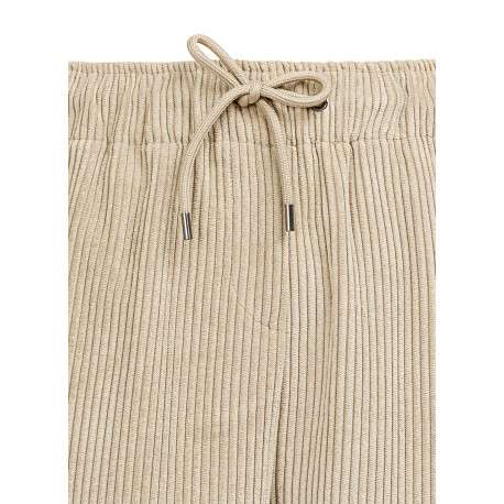 Pantalon beige clair en velours côtelé à coupe droite et taille élastiquée - Image 3