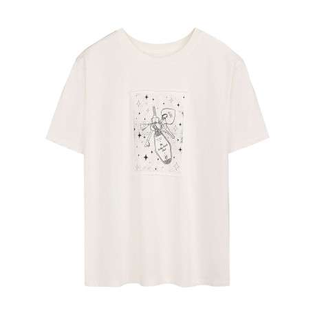 T-shirt en coton blanc imprimé à l'avant avec un col rond et une coupe droite