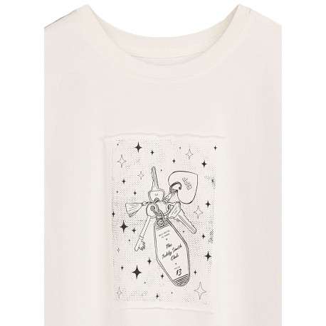T-shirt en coton blanc imprimé à l'avant avec un col rond et une coupe droite - Image 3