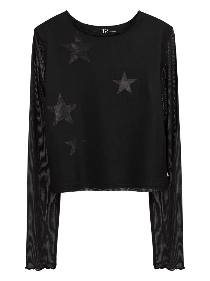 Top noir à motifs étoilés...