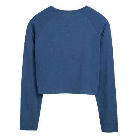 Top en coton bleu uni court avec des manches longues et à col rond - Image 2