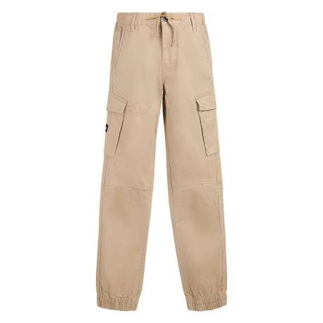 Pantalon cargo en coton beige uni à coupe regular fit et taille élastiquée