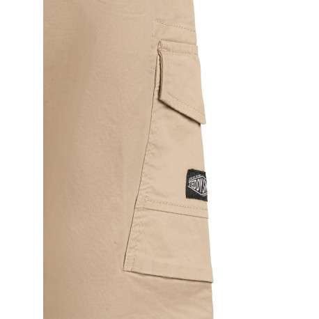 Pantalon cargo en coton beige uni à coupe regular fit et taille élastiquée - Image 3