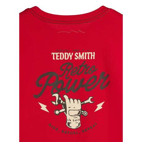 T-shirt en coton rouge imprimé à la poitrine et au dos avec un col rond - Image 3