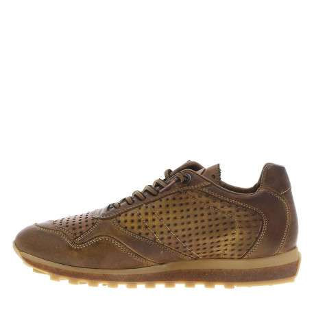 Baskets running en cuir brunes avec semelle à talon plat et lacets élastiqués