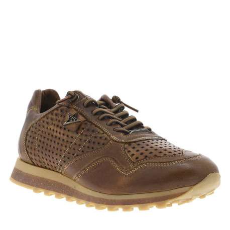 Baskets running en cuir brunes avec semelle à talon plat et lacets élastiqués - Image 3