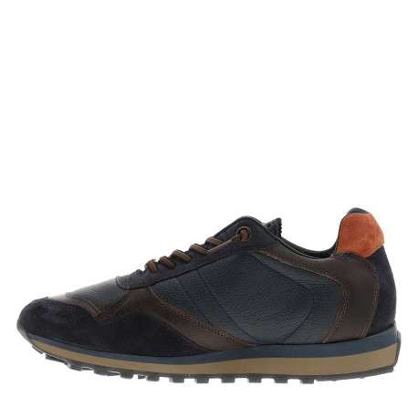 Baskets running en cuir marine avec semelle à talon plat et lacets élastiqués
