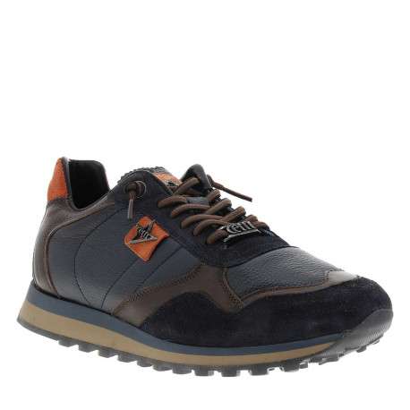 Baskets running en cuir marine avec semelle à talon plat et lacets élastiqués - Image 3