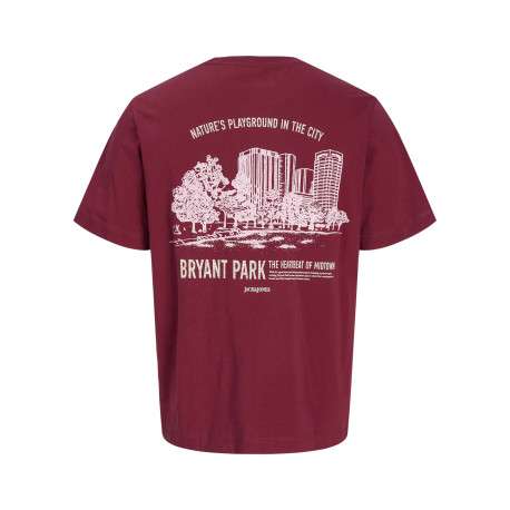 T-shirt en coton rouge avec une coupe droite et un imprimé urbain - Image 2