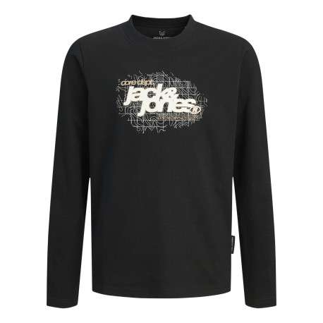 T-shirt en coton noir avec un logo blanc imprimé et un col rond